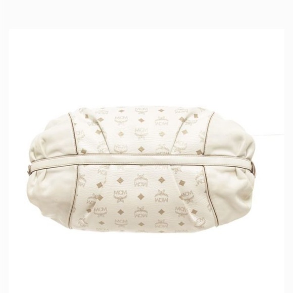 MCM White Leather Shoulder Bag with Gold Hardware